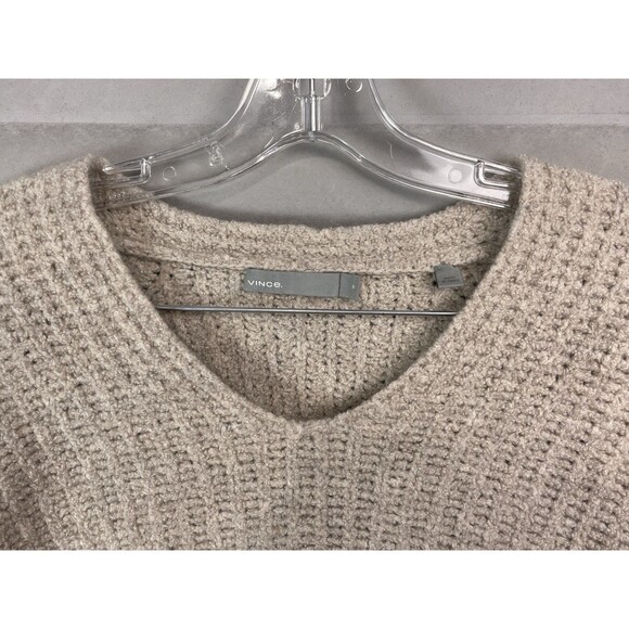 Vince Women Medium Sweater V Neck Chunky Knit Neutral Textured Cashmere Beige - Picture 6 of 9